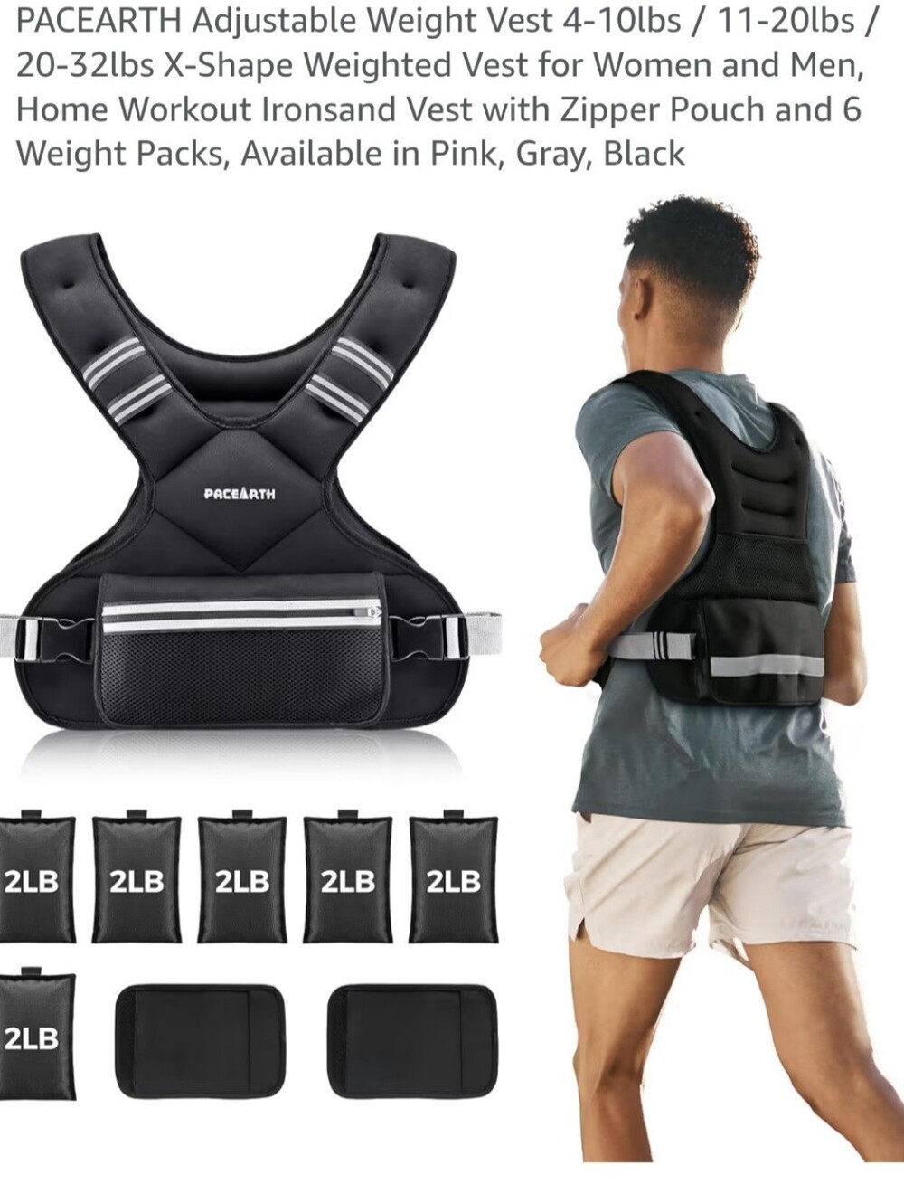 Paceearth Adjustable Weighted Vest